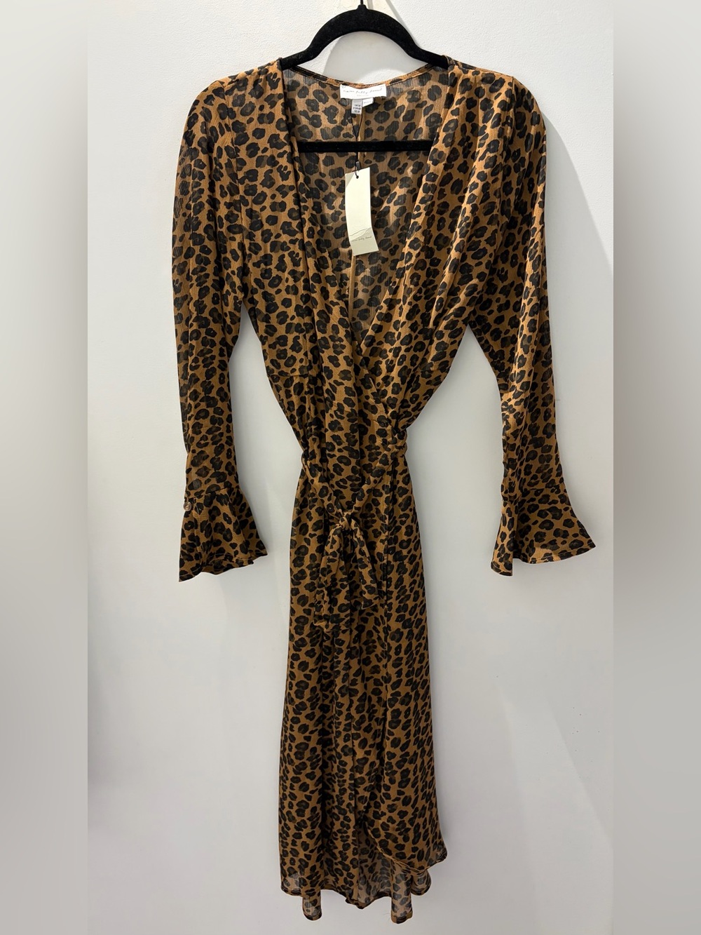 Never Fully Dressed Lucia Leopard Sheer Wrap Midi Dress NWT Size S - Picture 3 of 9